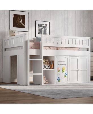 Loft Bed with Storage Cabinet and Chalkboard Panel