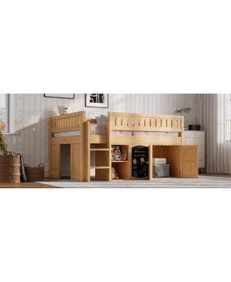 Loft Bed with Storage Cabinet and Chalkboard Panel