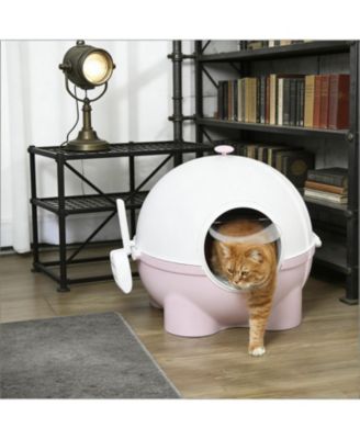 Hooded Cat Litter Box in Pink and White