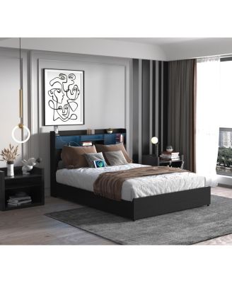  Full Bed Frame with 4 Storage Drawers, Headboard, LED & Charging Station