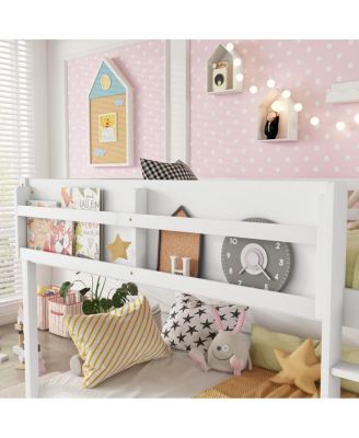  Low Twin Over Twin Bunk Bed with Ladder, Solid Wood