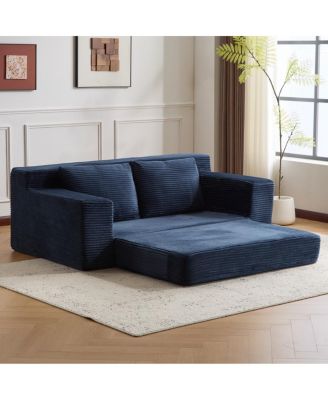 Dark-blue Corduroy Loveseat Sofa Bed with Reversible Cushions