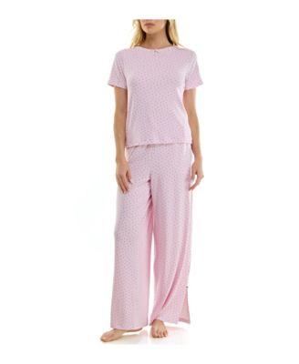 Women's Short-Sleeve T-Shirt and Wide Leg Pants, 2-Piece Pajama Set