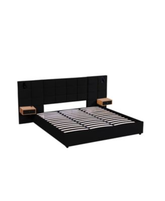 King Velvet Storage Bed with Shelves, Lamps & USB