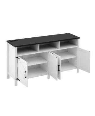 59" Modern 4-Door Sideboard Buffet with Power/USB, Adjustable Shelves, Metal Accents