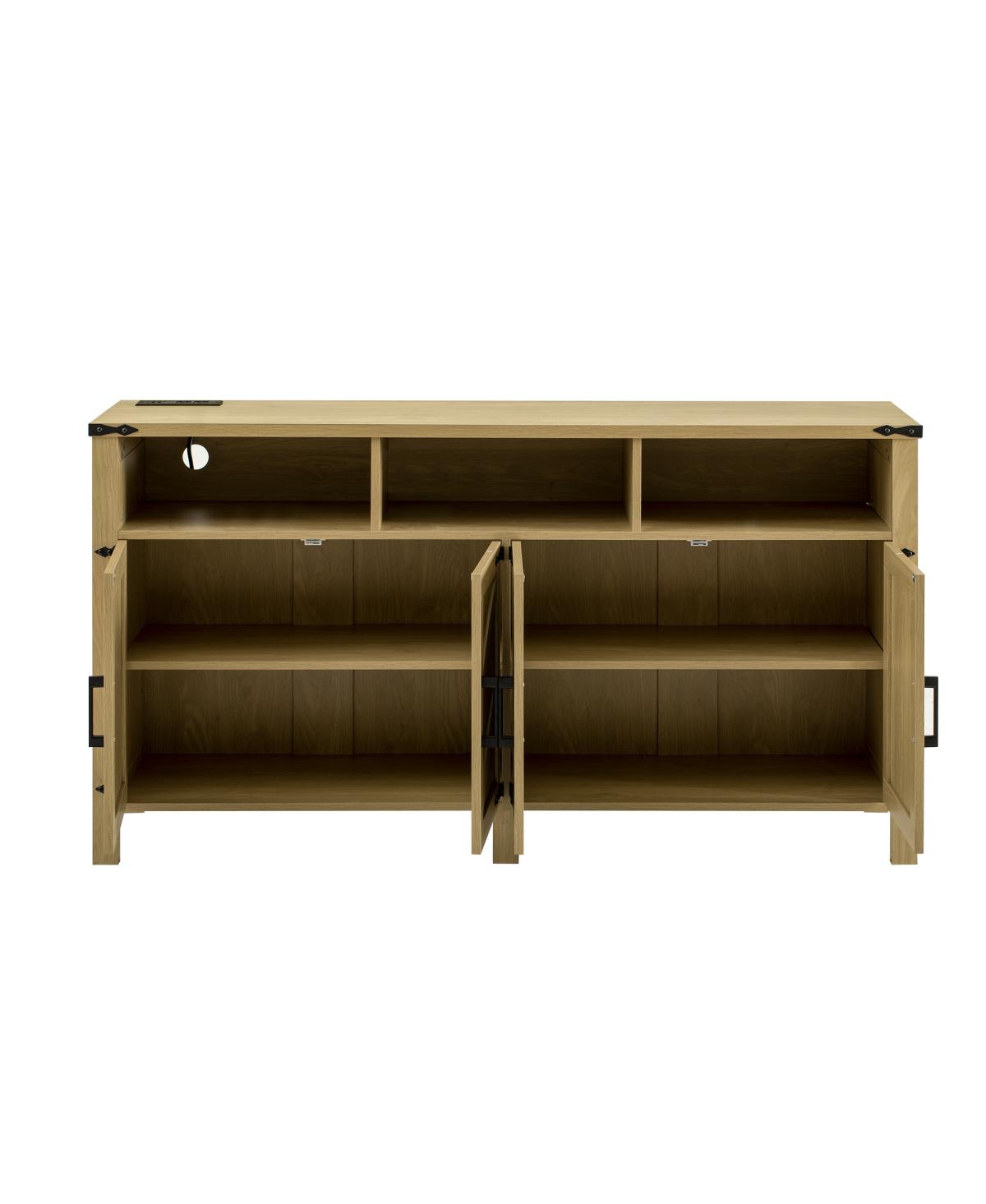 Streamdale Furniture 59" Modern 4-Door Sideboard Buffet with Power/Usb, Adjustable Shelves, Metal Accents