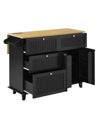 Farmhouse Kitchen Island with Drop Leaf, Storage