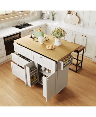 Farmhouse Kitchen Island with Drop Leaf, Storage