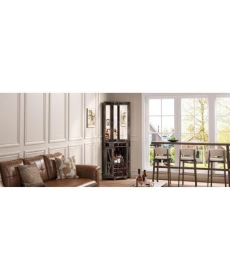 Farmhouse Wine Cabinet with Barn Door & Glass Rack, 72" Tall