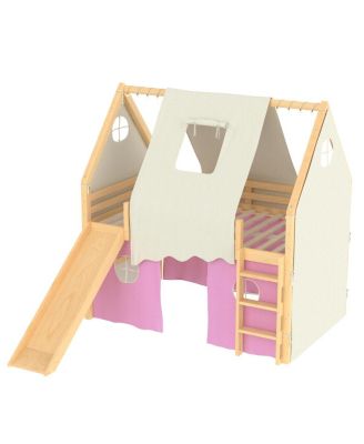 Full Size House Loft Bed with Sills, Tents, Lights, Slide