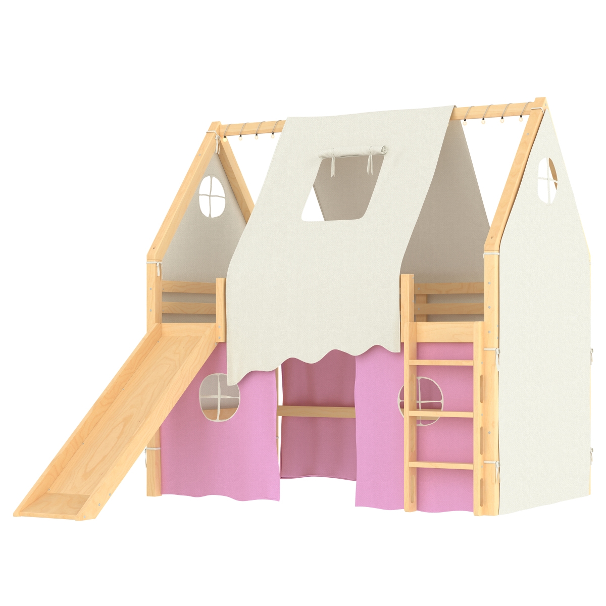 Streamdale Furniture Full Size House Loft Bed with Sills, Tents, Lights, Slide