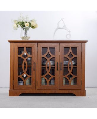 Sideboard with 3 Glass Doors, Adjustable Shelf, Dark Oak Laminate