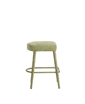 Backless Light Green Upholstered Fabric Bar Stool - Padded Seat, Sturdy Legs, Footrest