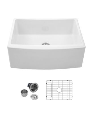 huluwat White Farmhouse Kitchen Sink Ceramic Arch Edge Apron Front Single Bowl