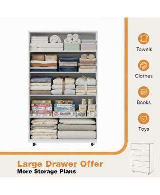 White 5-Drawer Dresser with Wheels – Modern Storage Cabinet