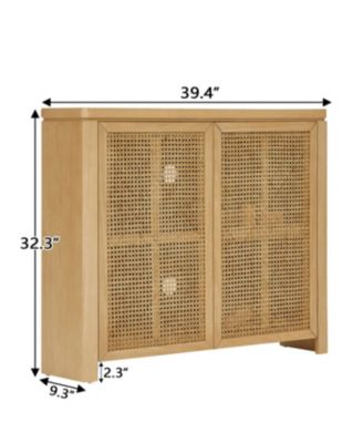 Mid Century Modern Rattan Sideboard Buffet Cabinet with 2 Outlets, Natural
