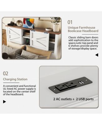 3-Piece Farmhouse Full Bed Set w/ Sliding Door Headboard, Nightstand & Dresser