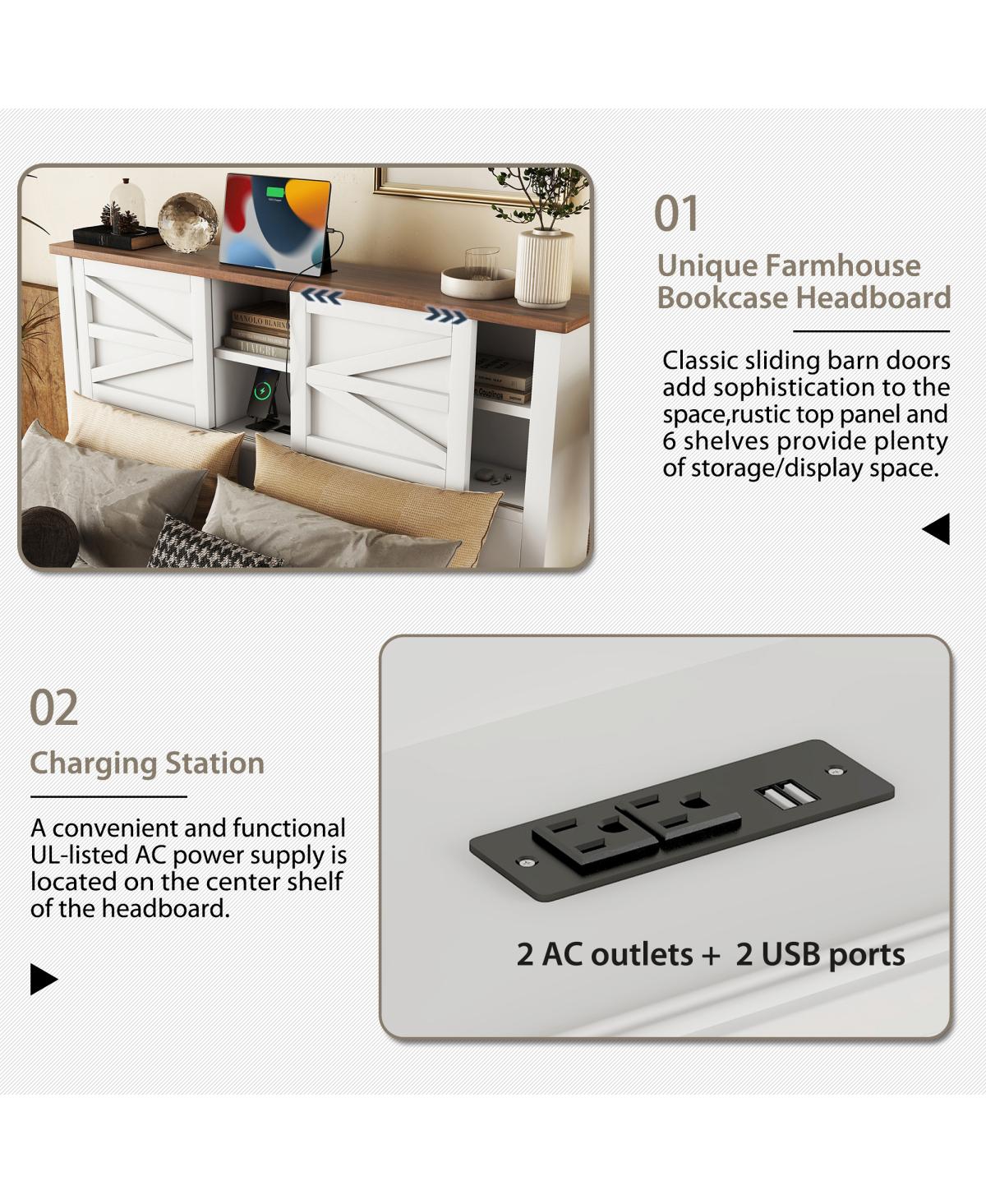 Streamdale Furniture 3-Piece Farmhouse Full Bed Set w/ Sliding Door Headboard, Nightstand & Dresser