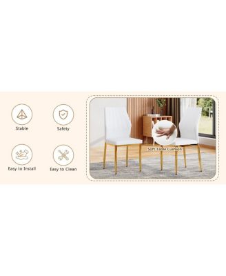 Streamdale Set of 6 Gold & White Dining Chairs, 37" High, Ergonomic PU Backrest