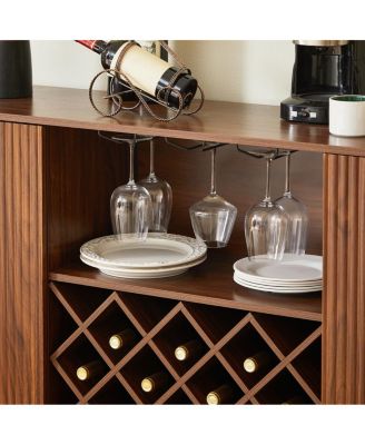 58" Modern Wavy Curve Sideboard - Multifunctional Storage Cabinet with Wine Rack