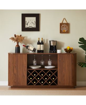 58" Modern Wavy Curve Sideboard - Multifunctional Storage Cabinet with Wine Rack