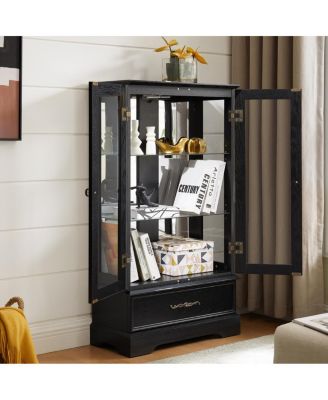 Lighted Glass Curio Cabinet with Adjustable Shelves - Black