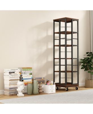 5 Tiers Rotating Bookshelf, 360 Display Wood Spinning Bookshelves