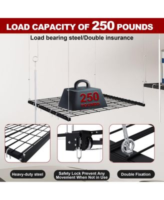Overhead Garage Storage Rack 4x4 FT, 250LBS Capacity, All-Steel, Safety Lock