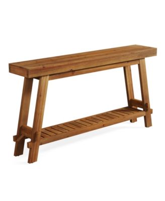 63" Solid Wood Console Table, 2-Tier Farmhouse Entryway & Sofa Table, Brown