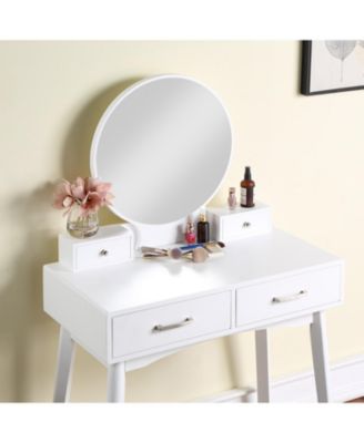 Liannon Contemporary Wood Vanity and Stool Set, White