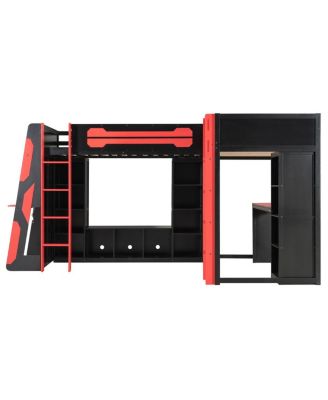 L-Shaped Twin Gaming Bed Frame w/ RGB, USB, TV Stand, Storage, Reversible