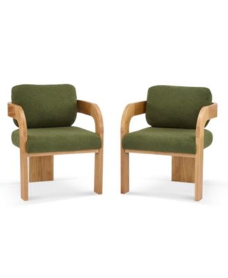 Green Boucle Dining Chairs - Natural Wood Frame (2-Pack)