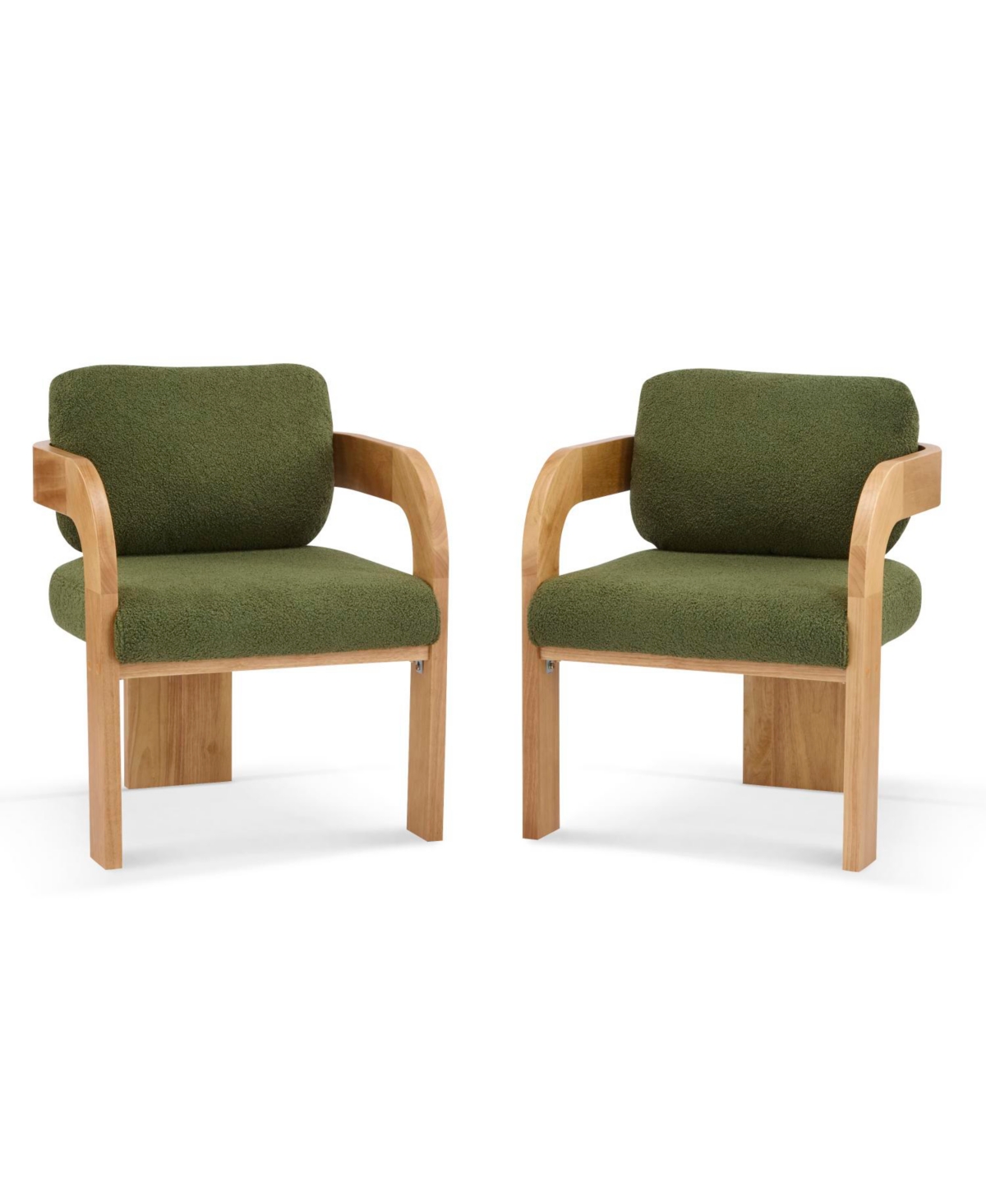 Streamdale Furniture Green Boucle Dining Chairs - Natural Wood Frame (2-Pack)