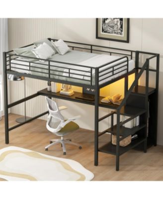 Metal Loft Bed with Desk, Storage Staircase & Wardrobe