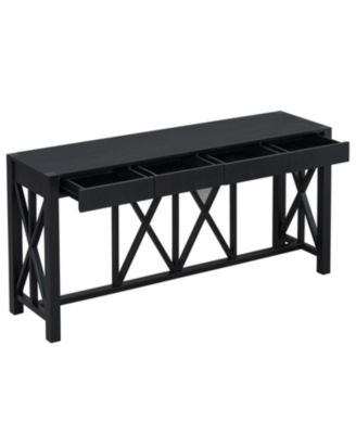 60" Acacia Console Table - Crisscross Design & 4 Drawers