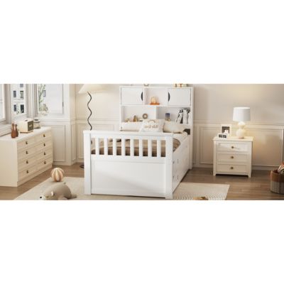 Twin Captain Platform Bed Frame with Storage, Bookcases, Shelves, 4 Drawers