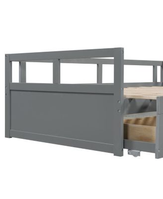 Wooden Daybed with Trundle and Storage Drawers, Extendable Sofa Bed