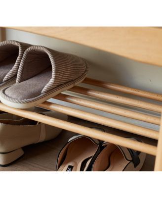  Solid Wood Shoe Bench with Cushion