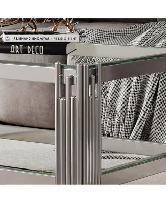 Double Layer Tempered Glass Coffee Table with Mirror Stainless Steel Frame