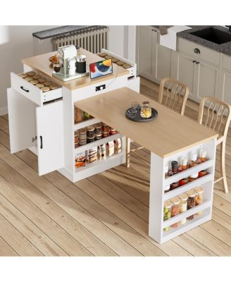 Extendable Island console with drawers, cabinet, and shelving