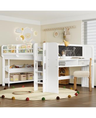 Full Loft Bed with Multi-storage Bookcases, Boxes & Drawers, Desk