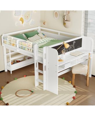 Full Loft Bed with Multi-storage Bookcases, Boxes & Drawers, Desk
