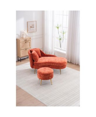 58" Indoor Chenille Chair with Left Armrest & Lumbar Pillow, Footstool Included.