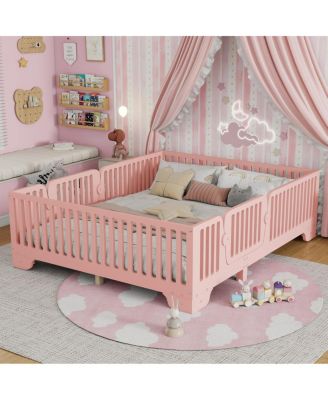 Full Floor Bed with Slats and Fence, Montessori Style