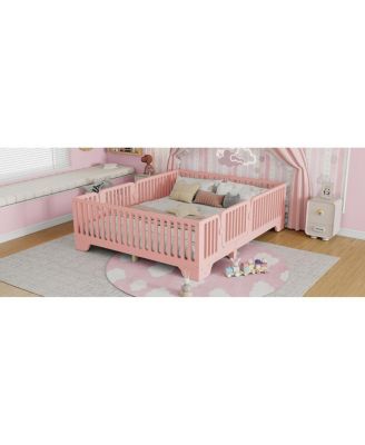 Full Floor Bed with Slats and Fence, Montessori Style