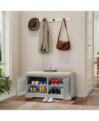 Streamdale Shoe Storage Bench with 2 Door Cabinet & Cushion - Entryway Hallway Solution