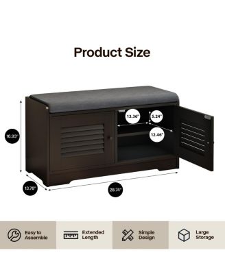 Streamdale Shoe Storage Bench with 2 Door Cabinet and Cushion, Adjustable Shelves