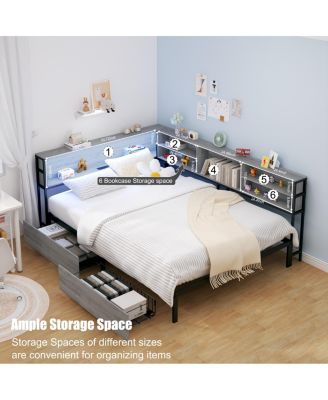 Space-Saving Corner Bed with Storage, Charging, and LED Lights