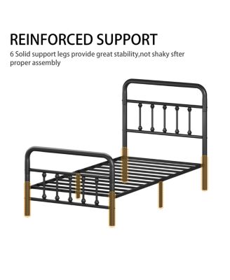 Metal Bed Frame, Twin Size with Headboard, Under Bed Storage, Black