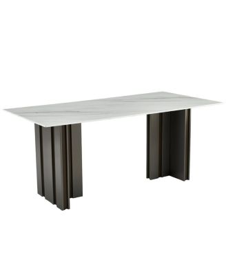 Streamdale 69" Rectangular Dining Table, Modern Style, Tempered Glass Marble Top, Gray Legs